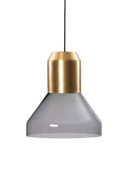 lampe suspendue Bell Light, Laiton, Verre de cristal gris, H 23 x ø 35 cm