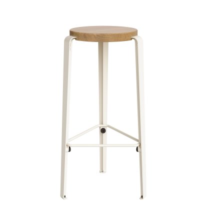 Tabouret de bar Lou, 76 cm, Chêne massif, Blanc crème