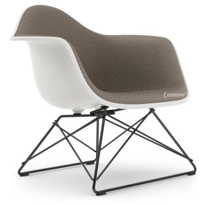 Eames Plastic Armchair LAR, Blanc RE, Rembourrage intégral gris chaud / marron marais, Revêtement basic dark