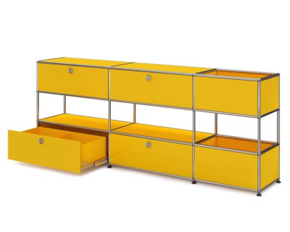Buffet USM Haller pour enfants L avec boîtes de rangement, Monochrome, Jaune or RAL 1004, Avec porte abattante et porte coulissante (incl. cadre métallique)