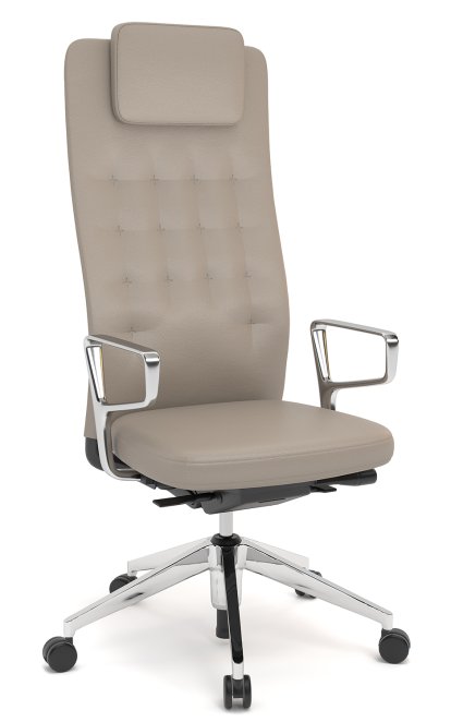 ID Trim L, Mécanisme Flowmotion sans réglage de la profondeur d'assise, Avec supports d'accotoirs en aluminium poli, Noir basic, Cuir sable, Souples pour sols durs