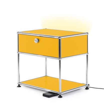 Table de chevet USM Haller E avec variateur de lumière, Jaune or RAL 1004