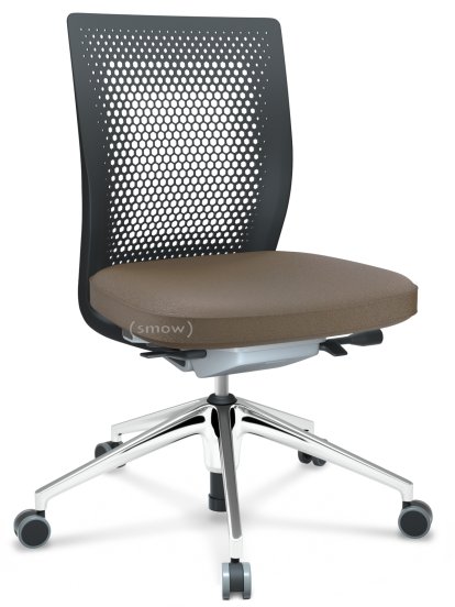 ID Air, Noir basic, Tissu Plano 80 coffee, Soft grey, Piétement à 5 branches, aluminium poli, Sans accotoirs, Souples pour sols durs