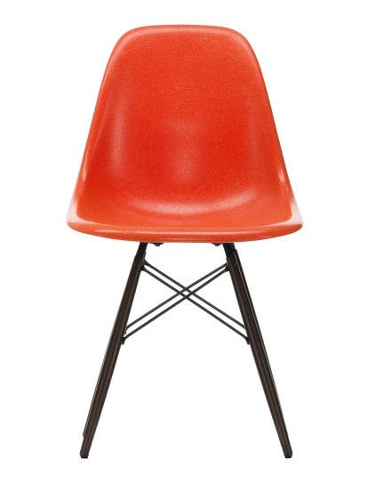 Eames Fiberglass Chair DSW, Eames red orange, Érable noir