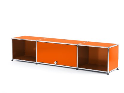 Meuble TV bas Lowboard  USM Haller avec porte escamotable, Orange pur RAL 2004