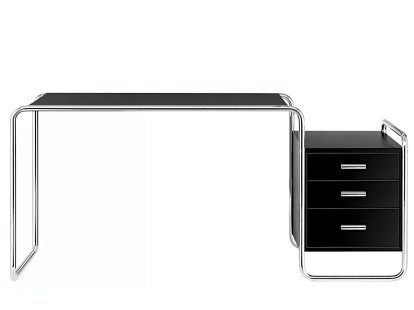 Bureau S 285/1 - S 285/2 Bauhaus, Hêtre laqué à pores ouverts noir intense, S 285/1: 1 grand bloc de tiroirs à l'extérieur à droite