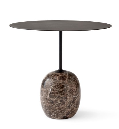 Table d'appoint Lato, Oval (L 50 x L 40 cm), Noir chaud / marbre Emparador