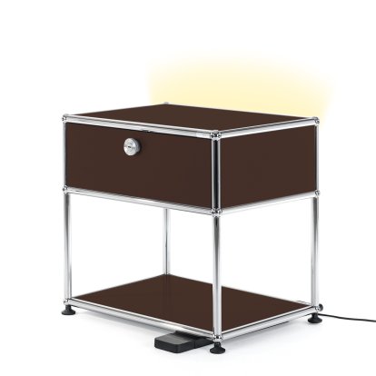 Table de chevet USM Haller E avec variateur de lumière, Marron USM