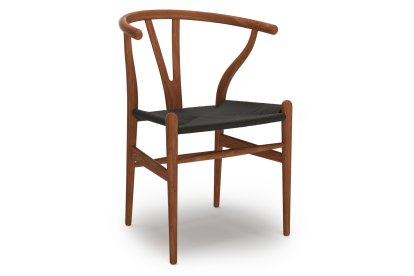 CH24 Wishbone Chair, Noyer laqué naturel, Paillage noir