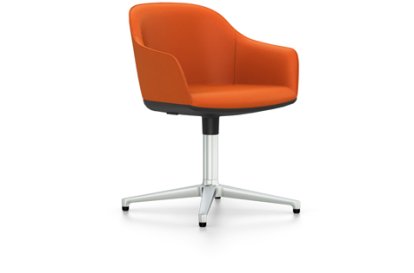 Softshell Chair avec piètement à 4 branches, Aluminium poli, Plano, Orange, Patins en feutre pour sols durs