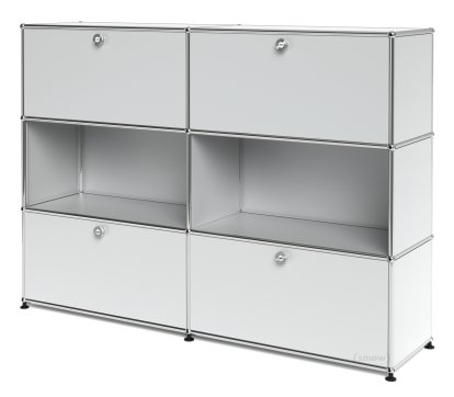 Meuble haut Highboard L USM Haller, personnalisable, Argent mat USM, Avec 2 portes abattantes, Ouvert, Avec 2 portes abattantes