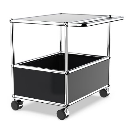 USM Haller table de bar, Avec poignées á chariot, Noir graphite RAL 9011, Souples pour sols durs