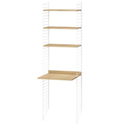 Étagère au sol avec bureau intégré, Rayonnages chêne, panneaux blancs