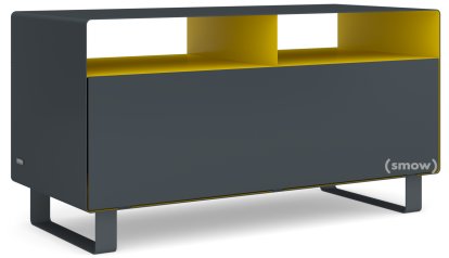 Meuble TV R 108, Gris anthracite (RAL 7016) - Jaune signalisation (RAL 1023), Piétement luge laqué de la même couleur que l'extérieur