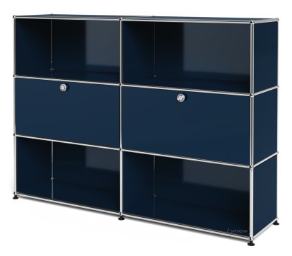 Meuble haut Highboard L USM Haller, personnalisable, Bleu acier RAL 5011, Ouvert, Avec 2 portes abattantes, Ouvert
