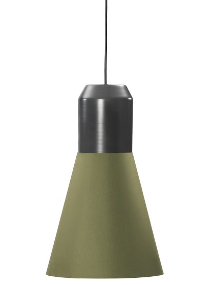 lampe suspendue Bell Light, Métal laqué gris, Étoffe verte, H 35 x ø 32 cm