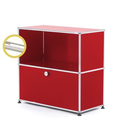 USM Haller E Sideboard M avec éclairage du compartiment, Rouge rubis USM, Blanche froide