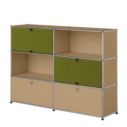 Buffet haut USM Haller L avec deux Soft Panels USM Haller, diagonale, Beige USM, Vert