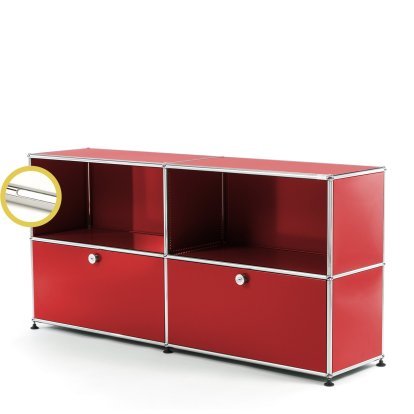 USM Haller E Sideboard L avec éclairage des compartiments, Rouge rubis USM, Blanche froide
