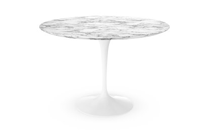 Table à manger ronde Saarinen, 107 cm, Blanc, Marbre Arabescato (blanc avec tons gris)