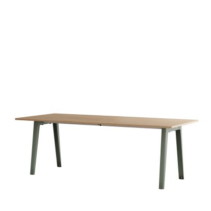 Table à manger New Modern rectangulaire, métal/bois, 220 x 95 cm, Finition chêne, Gris eucalyptus