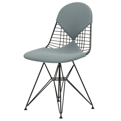 Chaise Wire Chair DKR, Revêtement thermolaqué vert foncé, Coussin pour assise et dossier (Bikini), Hopsak bleu glacier / ivoire