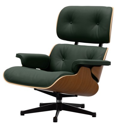 Eames Lounge Chair, Noyer naturel, Cuir Premium F jade, 89 cm, Aluminium poli, côtés noirs