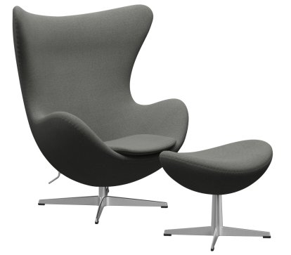 Fauteuil Egg (Oeuf), Re-wool, 158 - Taupe/naturel, Aluminium satiné et poli, Avec repose-pied