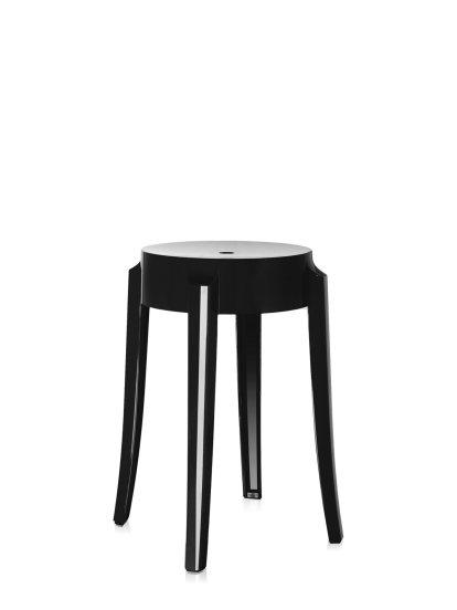 Tabouret Charles Ghost, Piétement 39 x assise 26,5 x hauteur 46, Opaque, Noir brillant