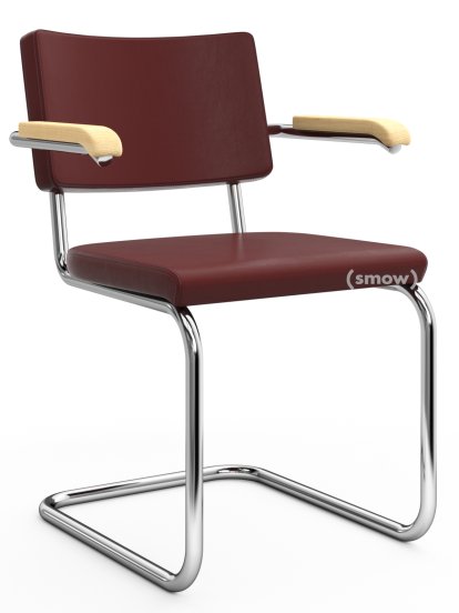 Chaise cantilever S 64 PV Pure Materials, Cuir Nappa bordeaux, Frêne, Chromé, Sans patins