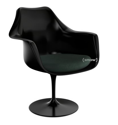 Fauteuil Tulipe Saarinen, Statique, Coussin d'assise, Noir, Cactus (Eva 169)