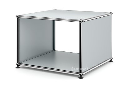 Table d'appoint avec panneaux latéraux USM Haller, 50 cm, Sans tablette intérieure en verre, Argent mat USM