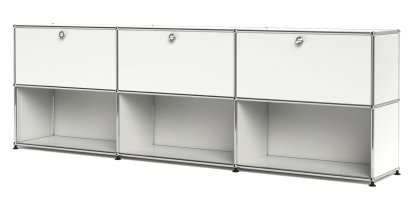 Meuble mixte Sideboard XL USM Haller, personnalisable, Blanc pur RAL 9010, Avec 3 portes abattantes, Ouvert
