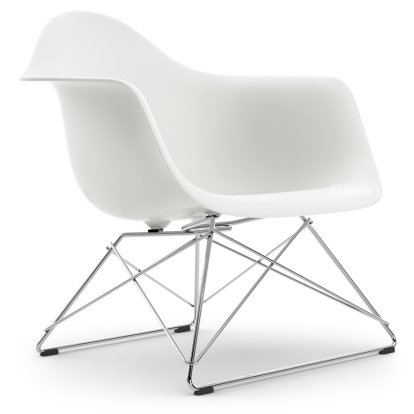 Eames Plastic Armchair LAR, Blanc RE, Sans rembourrage, Chromé