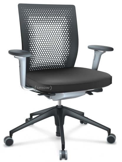 ID Air, Noir basic, Tissu Plano 69 gris foncé, Soft grey, Piétement à 5 branches, plastique basic dark, Avec accotoirs 3D, Durs pour tapis