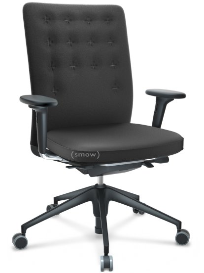 ID Trim, Avec support lombaire, Mécanisme Flowmotion avec inclinaison avant et réglage de la profondeur , Avec accotoirs 2D, Piétement à 5 branches, plastique basic dark, Assise et dossier Plano, Gris foncé, Durs pour tapis