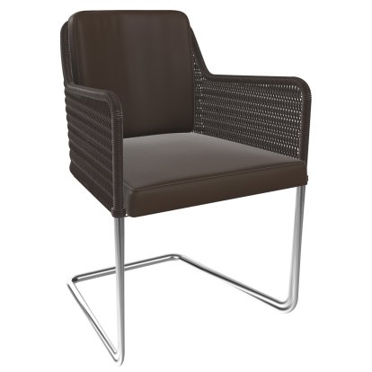 Chaise cantilever D43, Tressage II - marron expresso, Cuir - marron, Chrome