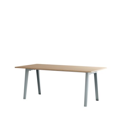 Table à manger New Modern rectangulaire, métal/bois, 190 x 95 cm, Finition chêne, Bleu pâle