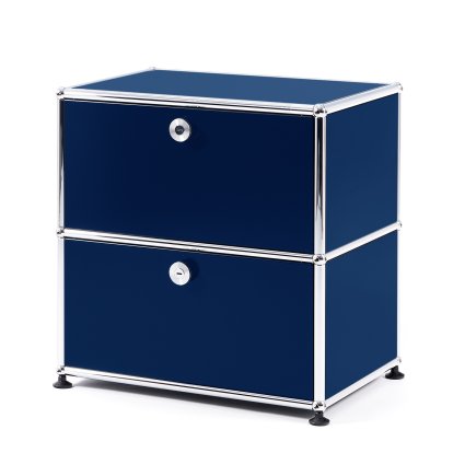 Table de chevet USM Haller avec 2 portes battantes, Bleu acier RAL 5011