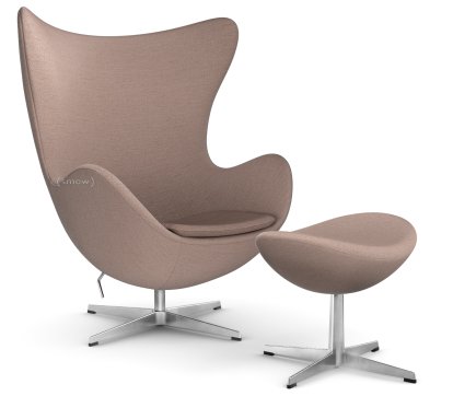 Fauteuil Egg (Oeuf), Christianshavn, Christianshavn 1130 - Uni rouge clair, Aluminium satiné et poli, Avec repose-pied