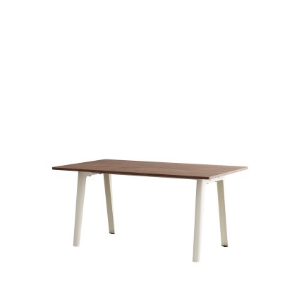 Table à manger New Modern rectangulaire, métal/bois, 160 x 95 cm, Placage de noyer, Blanc crème