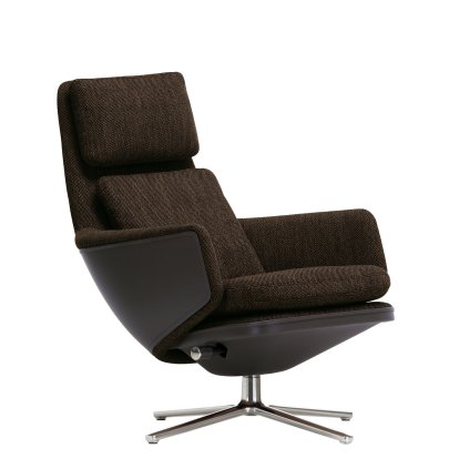 Fauteuil Grand Relax, Sans repose-pieds, Tissu Corsaro, mélange de poivres / Cuir Forte, gris ombre, Poli, 46,5 cm