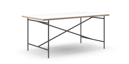 Table à manger Eiermann 2, Mélaminé blanc avec bords chêne, 160 x 83 cm, Noir