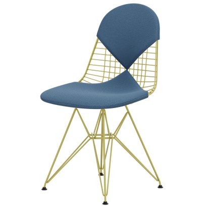 Chaise Wire Chair DKR, Revêtement thermolaqué citron, Coussin pour assise et dossier (Bikini), Apollo bleu horizon / gris clair
