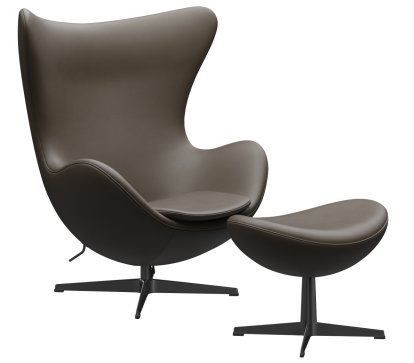 Fauteuil Egg (Oeuf), Cuir Essential, Pierre, Noir, Avec repose-pied