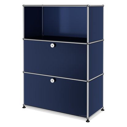 Meuble haut Highboard M USM Haller, personnalisable, Bleu acier RAL 5011, Ouvert, Avec  porte abattante, Avec  porte abattante