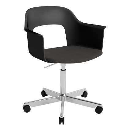 Chaise pivotant Layout 243 avec accoudoirs et assise rembourrée, Noir / Mode 005, Aluminium poli