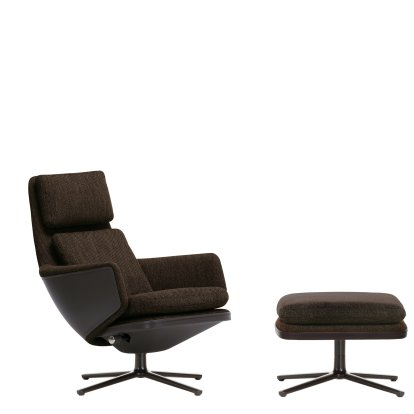 Fauteuil Grand Relax, Avec repose-pieds, Tissu Corsaro, mélange de poivres / Cuir Forte, gris ombre, Noir basic, 46,5 cm