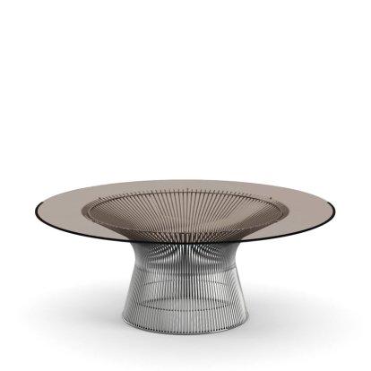 Table basse Platner, Grand (diamètre 107 cm), Nickel poli, verre bronze