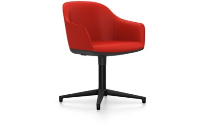 Softshell Chair avec piètement à 4 branches, Basic dark fintion époxy (lisse), Plano, Rouge coquelicot, Patins en feutre pour sols durs